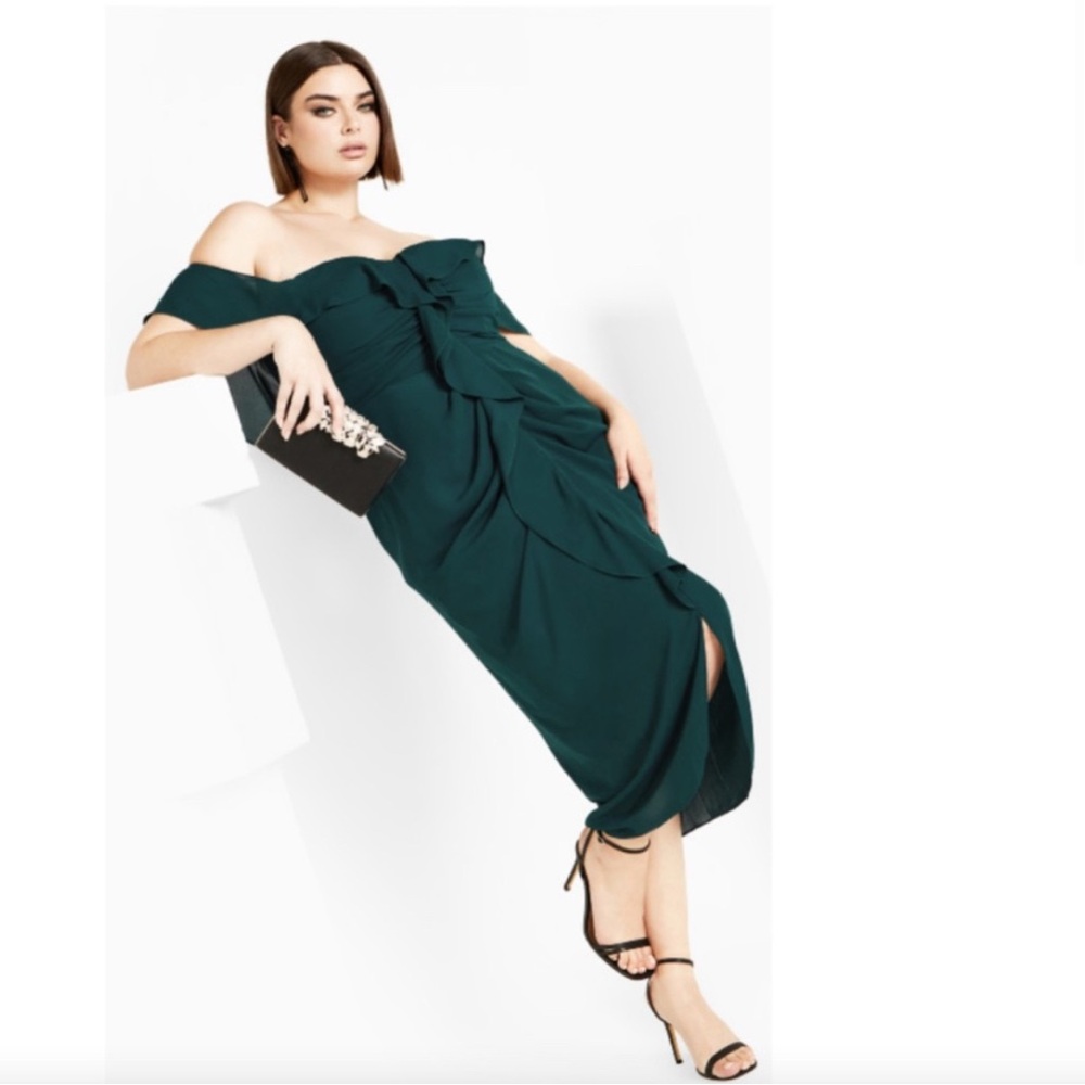 City Chic Emerald Off-Shoulder Maxi Dress